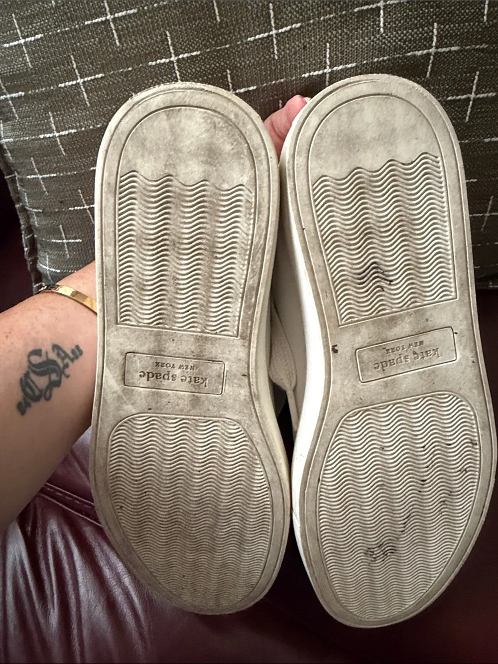 kate spade White and Pink Heart Leather Sneakers